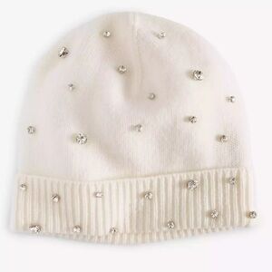 Embellished White Beanie cashmere